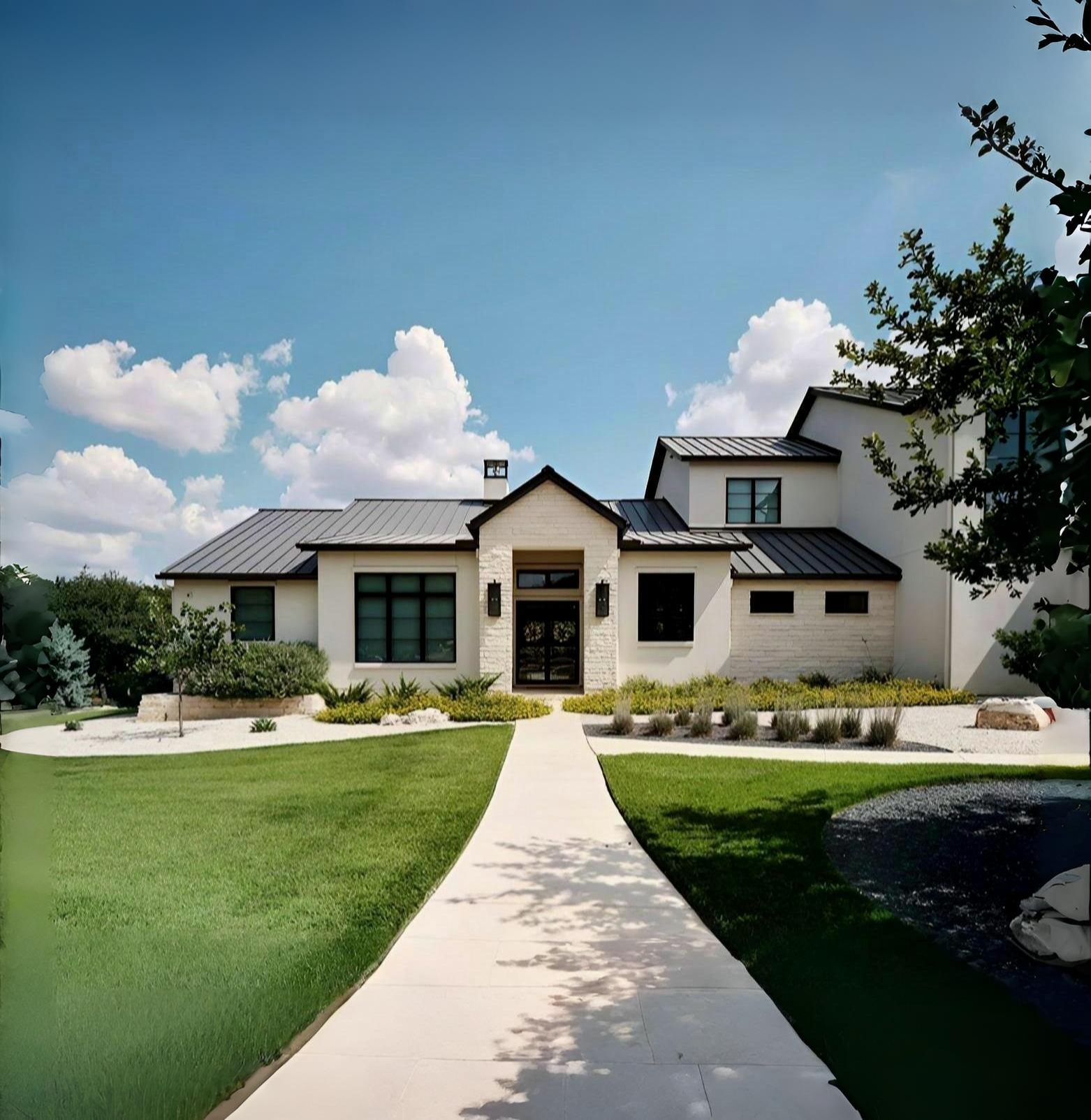A whited painted house in focus